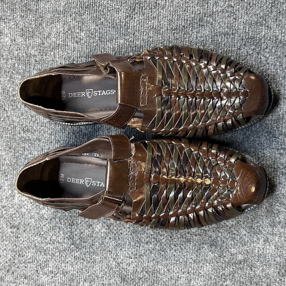 Deer Stags Men Bamboo 2 Woven Huarache Fisherman Sandals Size US 12M Dark Brown